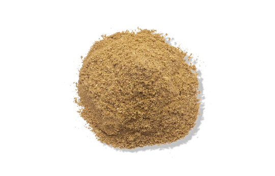 Brown herbal powder supplement isolated on a transparent background.
