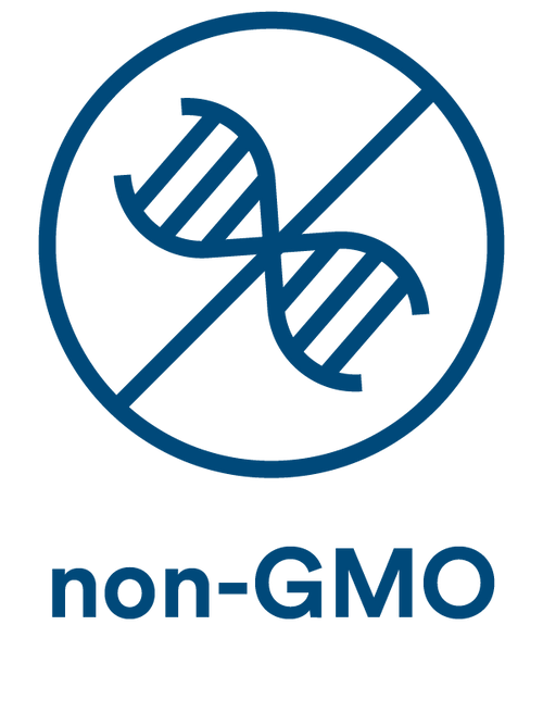 Non-GMO icon with crossed DNA strand symbol representing non-GMO ingredients in More Labs supplements.
