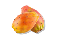 Fresh prickly pear fruits with orange and pink skin isolated on a transparent background.
