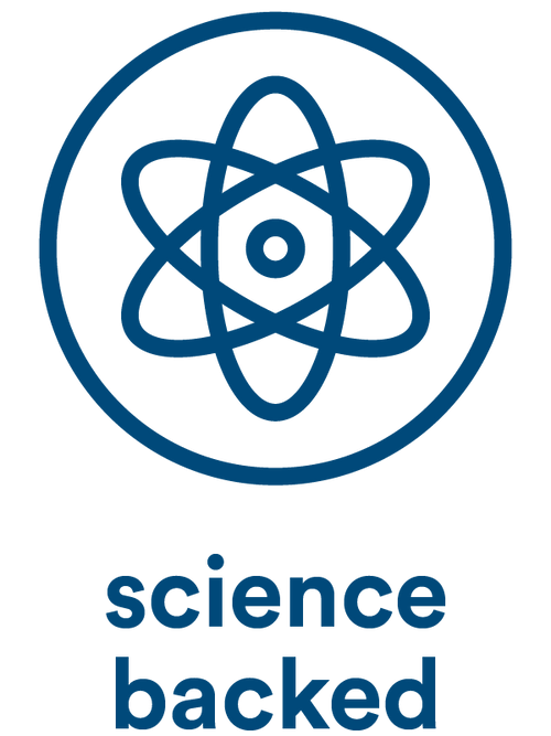 Science-backed icon with atom symbol representing research-driven wellness supplements from More Labs.
