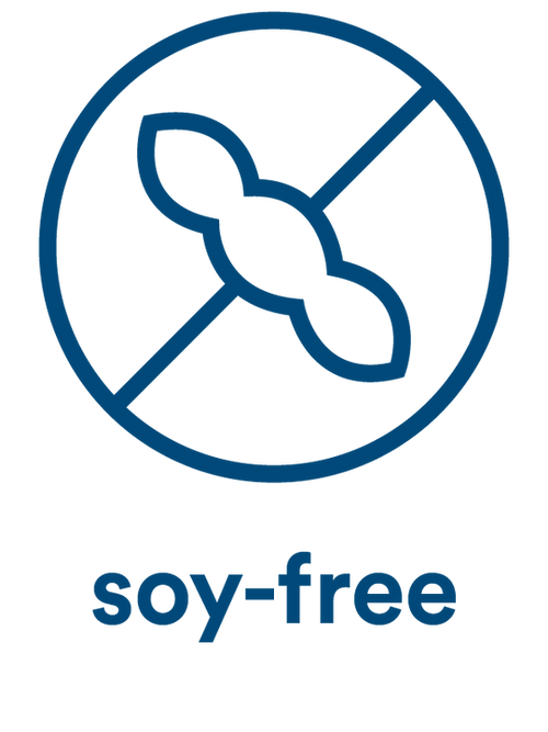 Soy-free icon with crossed soybean symbol representing soy-free ingredients in More Labs supplements.
