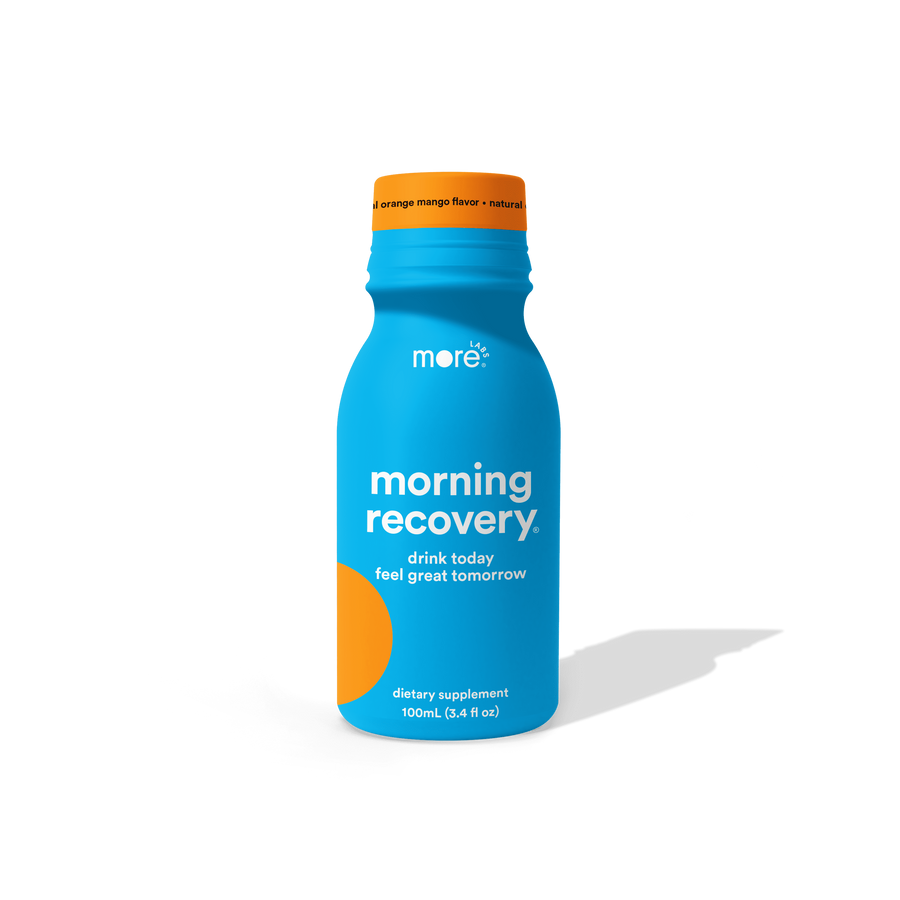 Morning Recovery dietary supplement bottle for smarter hydration and next day support
